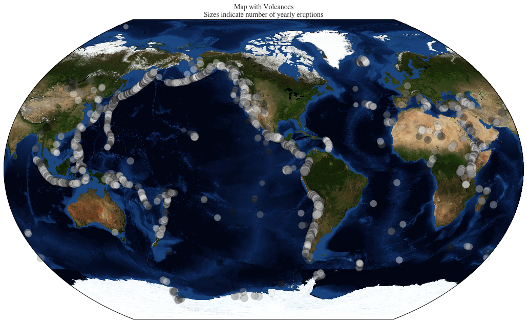 map of the volcanoes within the world